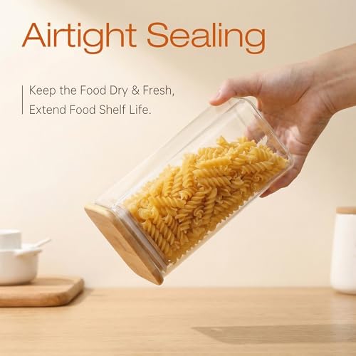 57 oz Square Glass Food Storage Containers with Airtight Bamboo Lids (3 Count)