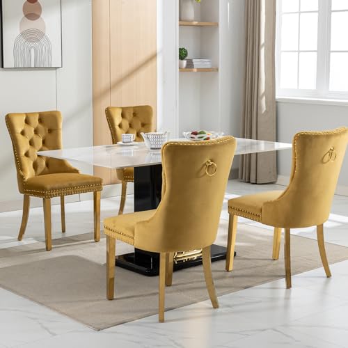 Gold Velvet Dining Chairs Set of 2 (Gold)