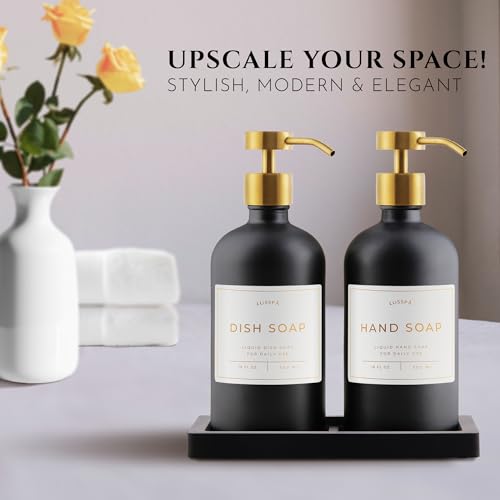 Glass Soap Dispenser Set of 2 (Black/Gold)