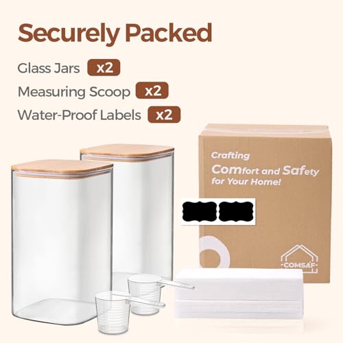 Glass Storage Jars with Bamboo Lids 4.6 Qt 2 Pack Large Wide Mouth (4.6Qt-Square-2Pack)