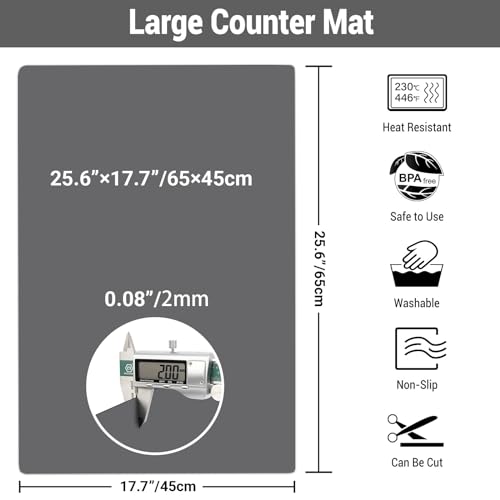 25.6"x17.7"x0.08" Large Heat Resistant Silicone Mat for Kitchen Counter (Gray / 25.6"L x 17.5"W)