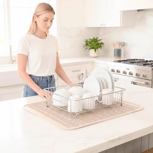Silicone Dish Drying Mat for Multiple Usage (Tapioca / 24"L x 18"W)