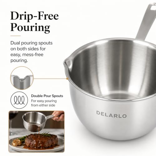 Tri Ply Stainless Steel Small Stainless Steel Pot with Pour Spout (Silver)