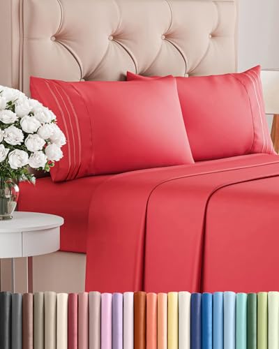 Queen Size 4 Piece Sheet Set (27 - Red / Queen)