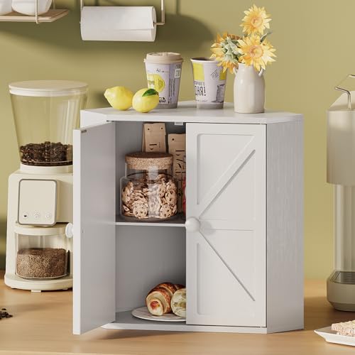 Corner Bread Box for Kitchen Counter Double Layer Bamboo Bread Storage Container Large Capacity Bread Storage Bin Farmhouse Breadbox Organizer (White)