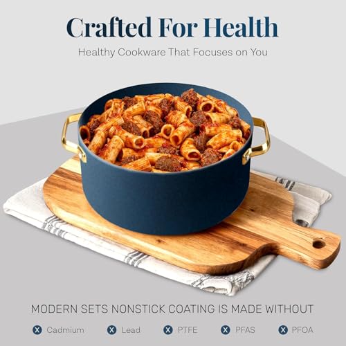 Modern 11 Pc Ceramic Cookware Set (Navy)