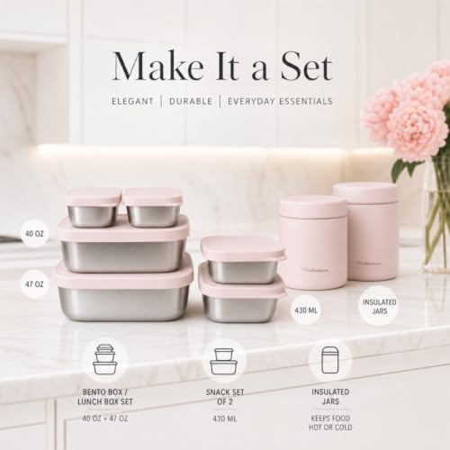 Flexibento Leak proof 47 OZ Stainless Steel Bento Box Adult Large (ZAA-Pink-47OZ-Setof2)