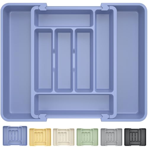 Large Silverware Organizer Tray for Kitchen Drawer Utensils Thicker (Breezy Blue)