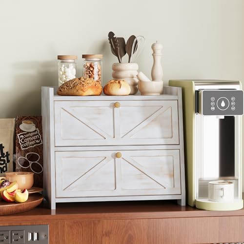 Vintage Double Layer Bread Box for Kitchen Counter Bamboo Bread Storage Container Large Capacity Bread Storage Bin