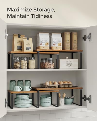 Cabinet Organizer Shelf (Black + Natural / 2*L (5.4"H) + 2*L (6.2"H))