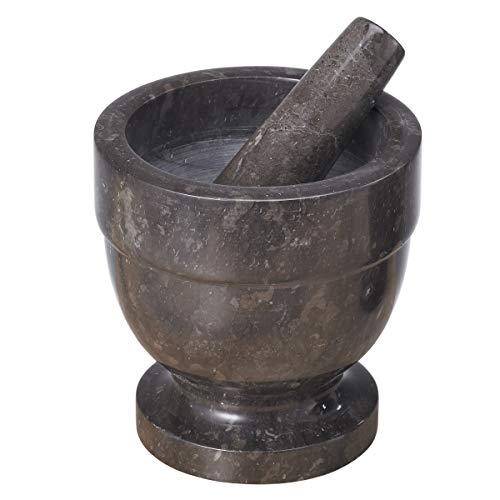 Natural Charcoal Marble Mortar & Pestle (Dark Gray / 5.9" Diam. x 5.75" H)