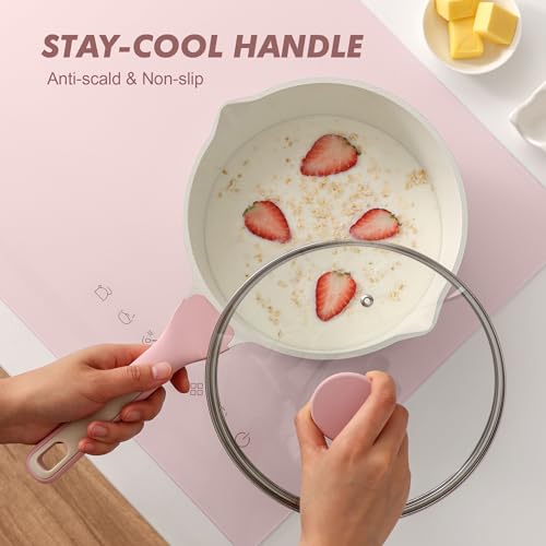 Ceramic Nonstick Saucepan with Double Pouring Spout (Sakura Pink / 3 Quarts)