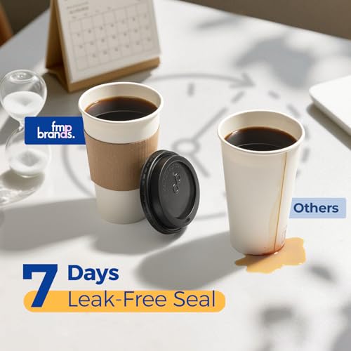 16 oz 100 Pack To Go Coffee Cups with Lids and Sleeves (16 oz)