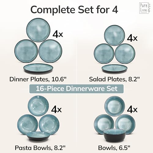 16 Piece Stoneware Dinnerware Set for 4 (Dark / Petrol / Set for 4 (16pcs))