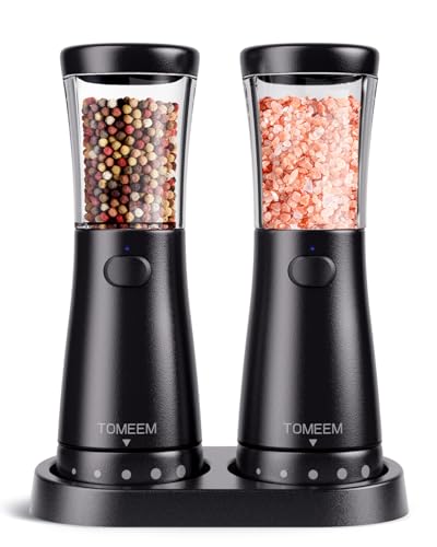 Electric Salt and Pepper Grinder Set with Storage Base (Matte Black)
