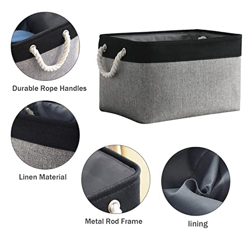 Organization and Storage Bins for Shelves (Black&Gray / Large (Pack of 3))