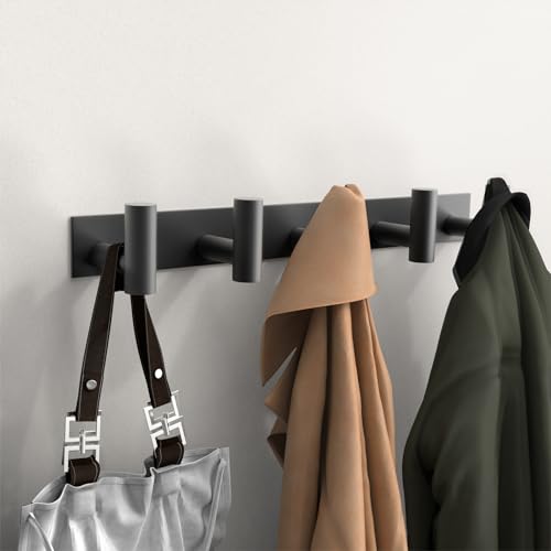 Wall Mounted Coat Rack (Black / 5 "T" Hooks, 2PACK)