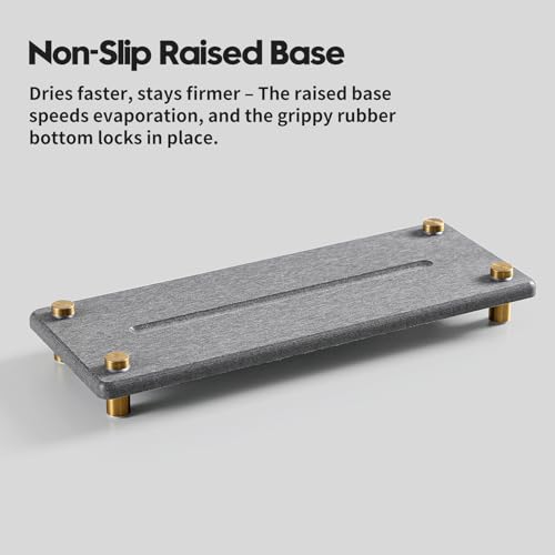 Kitchen Sink Caddy Water Absorbing Stone Drying Tray (10"x 4" - Dark Gray - Gold)