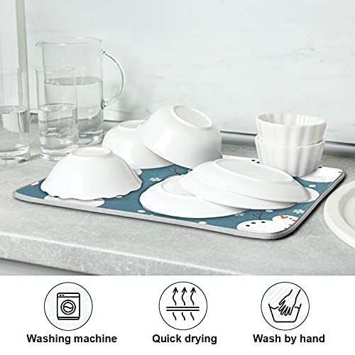Super Absorbent Dish Drying Mat (Snowman Snowflake Cute Christmas Holidays / 16" x 18")