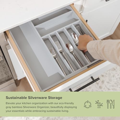 Silverware & Utensil Drawer Organizer (Gray Bamboo / From 10.5" to 19" Wide)