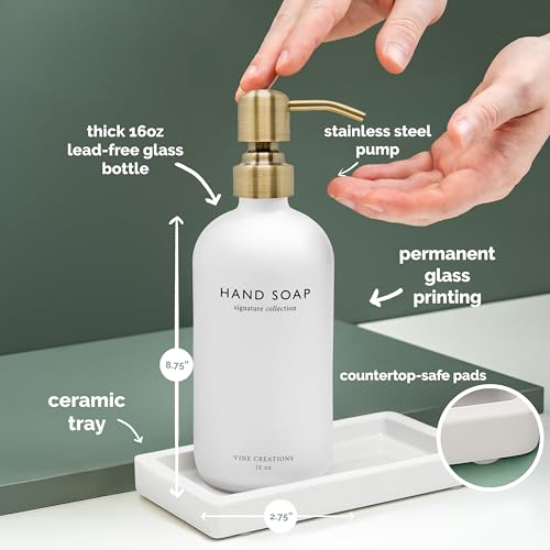 Glass Soap Dispenser Set (White Bottle / Brushed Brass Pump)