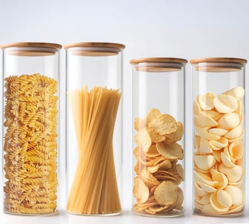 66 oz Glass Food Storage Jars with Airtight Lids (Round 4 Pack (66+37oz)x2)