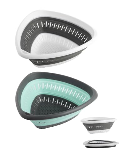 2 Pack Triangle Collapsible Silicone Colander Strainer (3.6L+3.6L / White/Green)