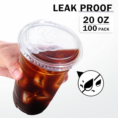 100 Pack 20 oz Clear Plastic Cups with Sip Lids (20oz-100Pack)