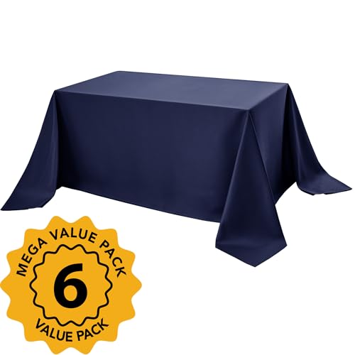 6 Pack Navy Blue Tablecloths for Rectangle Tables (Navy Blue / 90x132 In, 6 Pack)