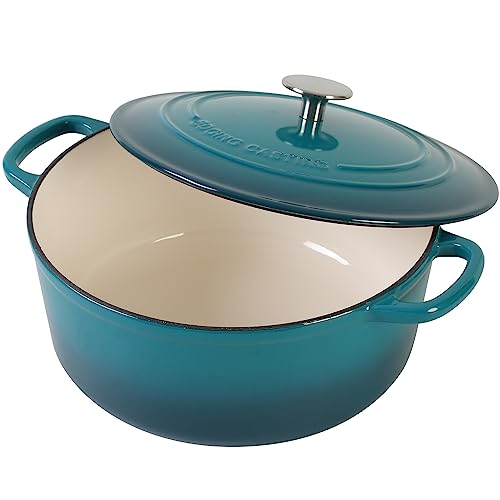 Enameled Cast Iron Dutch Oven Pot with Lid for Bread Baking (Darkcyan / 7QT)