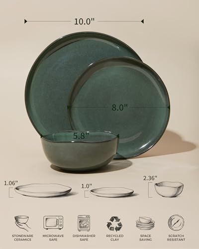 Stoneware Dinnerware Sets for 8 (Forest Green / Set (24pcs))