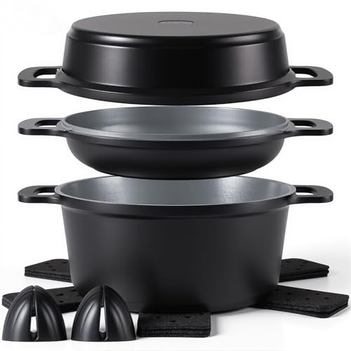 8 Piece Ceramic Nonstick Cooking Pot Set with Lid (Black)