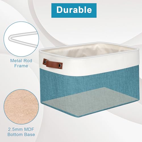 Storage Bins Large Fabric Storage Baskets for Shelves 3 Pack (Teal / Off-White / Large -15"x11"x9.5")