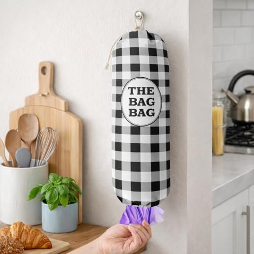 THE BAG BAG Plastic Bag Holder (Black White Plaid)