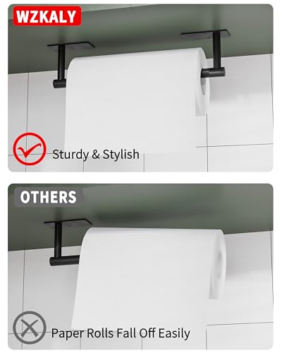 Black Paper Towel Holder Under Cabinet with 2 Hooks Self Adhesive