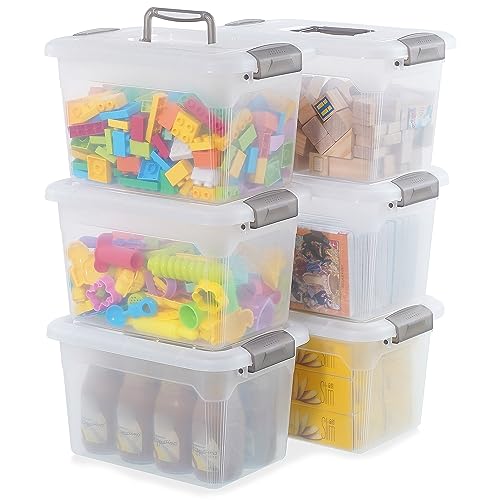 6 Packs 8.5 QT Storage Bins with Lids Clear Plastic Bins with Grey Handle Stackable Storage Containers for Organizing (8.5QT / 6 PACK)