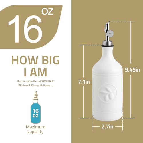 Sweejar 16 Oz Ceramic Olive Oil Dispenser Bottle (White / 16 Oz(Silver Spout))