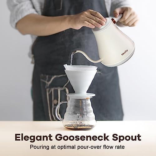 Electric Gooseneck Kettle With Keep Warm Function & LCD Display Automatic Shut Off Coffee Kettle Temperature Control Pour Over Kettle 1200 Watt (Milk White)