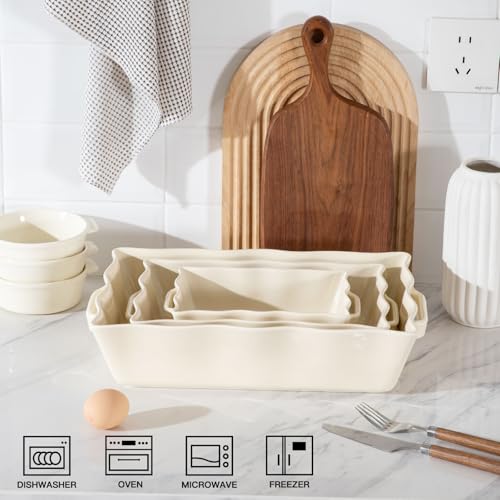 Sweejar Casserole Dishes for Oven (Beige / Baking dish(Set of 3))