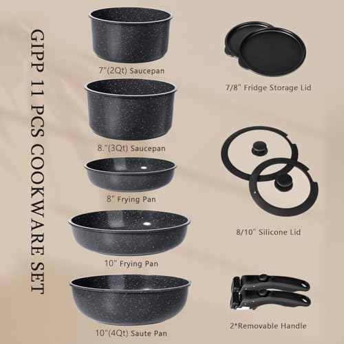 Ceramic Pots and Pans Set Non Stick (Dark Gray / 11PCS)
