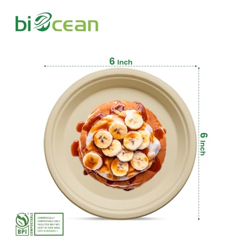6 Inch Compostable Plates 100 Pack Heavy Duty Compostable Paper Plate (6In100PCNatural)