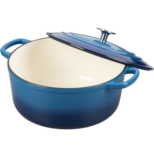 Enameled Cast Iron Dutch Oven Pot with Lid (Lake Blue / 7QT)