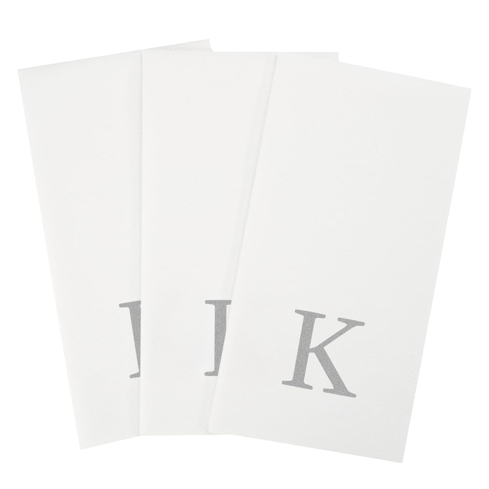 Paper Rectangle Silver Letter K Linen (Silver / 50 Count / K)