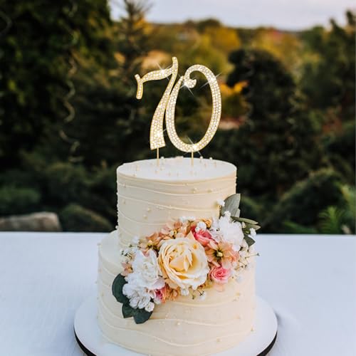 Cake Topper 70th Birthday Decorations Gold Rhinestone Cake Toppers (70)