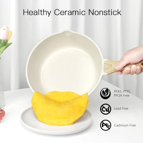 Ceramic Pots and Pans Set Non Stick (Cream White / 17 Pieces)