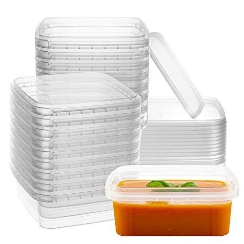 8 oz 20 Pack Square Clear Deli Containers with Lids Disposable BPA Free Square Plastic Food Storage Containers with Lids Airtight for Meal Prep Take Out Kitchen (8 oz)