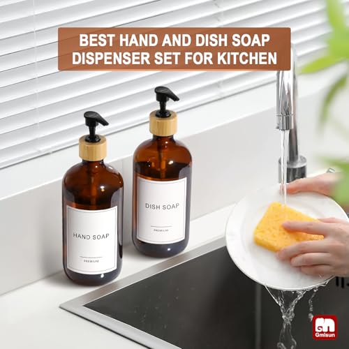 Amber Glass Soap Dispenser (Amber Bottle + Bamboo Pump / 2 Pack)