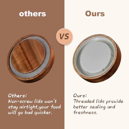 Sourdough Starter Jar 2Pack 35OZ with Ounce Scale Line (Wood Lids-2 Pack)