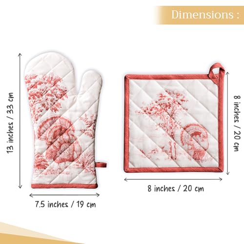 100% Cotton Oven Mitt & Pot Holder Set (119 - Holy Jouy - Red / 7.5" x 13" & 8" x 8" (Oven Mitt & Pot Holder))