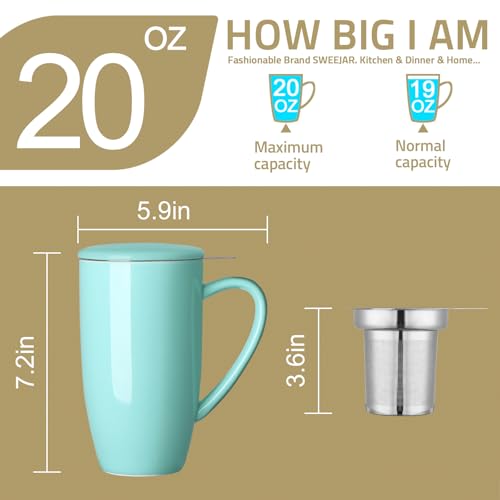Sweejar Porcelain Tea Infuser Mug with Lid (Jade / Tea Cup(20 Fl Oz))